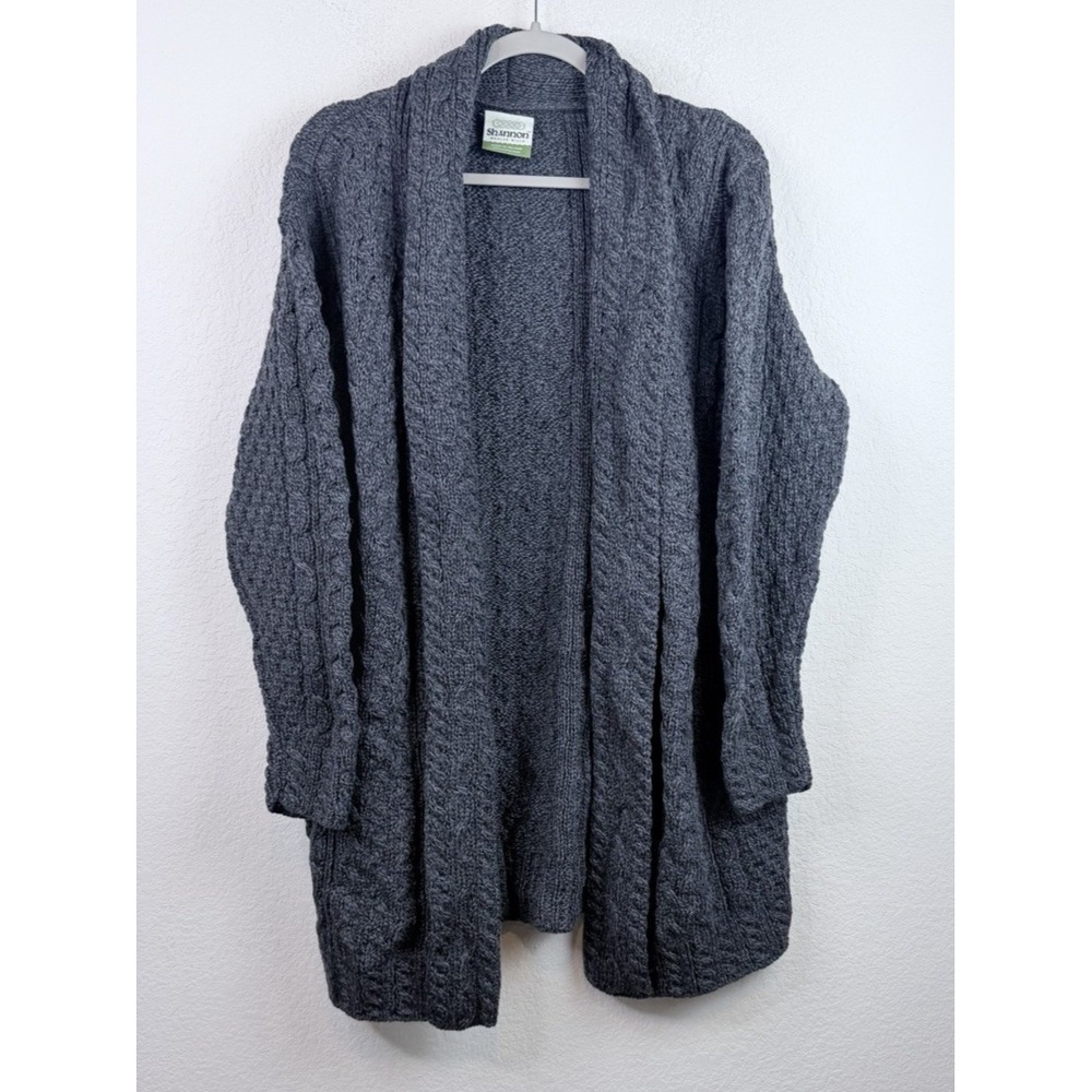 Shannon Woolen Mills Cardigan Women's 1X Gray 100% Merino Wool Irish Cable Knit